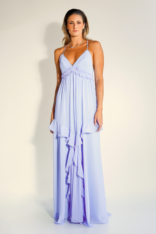 VESTIDO LONGO AZUL CLARO DE ALCINHAS FINAS UNITY SEVEN