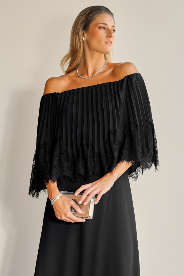 VESTIDO PRETO OMBRO A OMBRO DE RENDA UNITY SEVEN