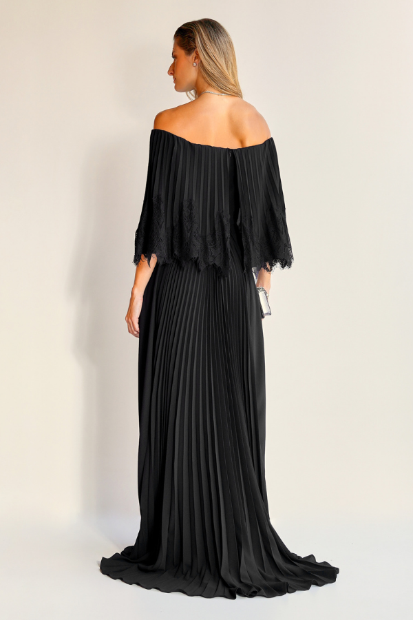 VESTIDO PRETO OMBRO A OMBRO DE RENDA UNITY SEVEN