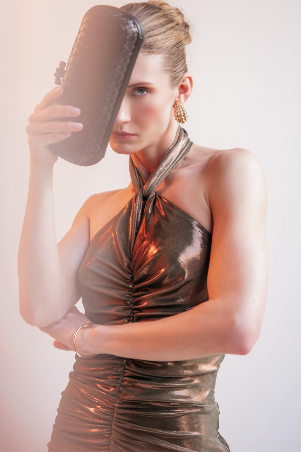 VESTIDO MIDI METALIZADO BRONZE UNITY SEVEN