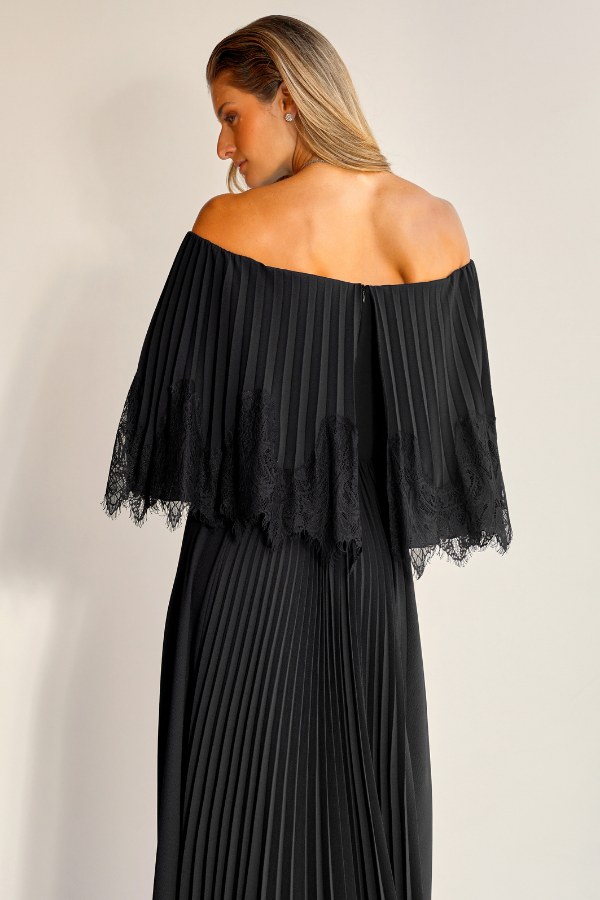 VESTIDO PRETO OMBRO A OMBRO DE RENDA UNITY SEVEN