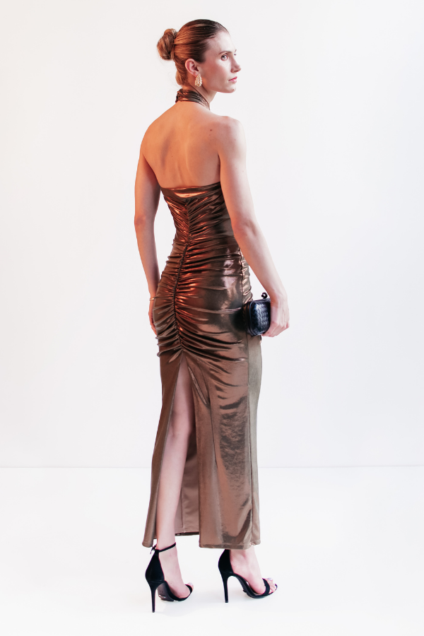 VESTIDO MIDI METALIZADO BRONZE UNITY SEVEN