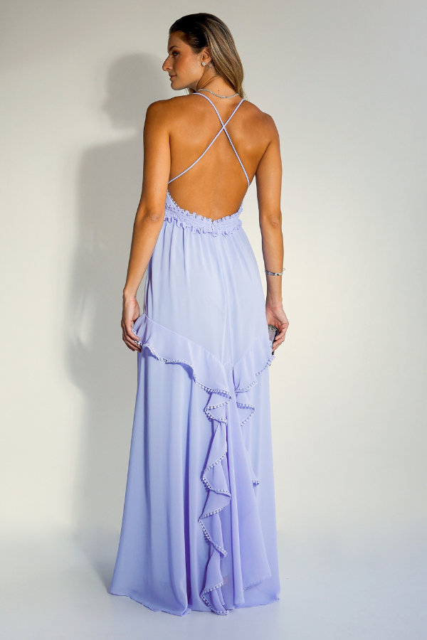 VESTIDO LONGO AZUL CLARO DE ALCINHAS FINAS UNITY SEVEN