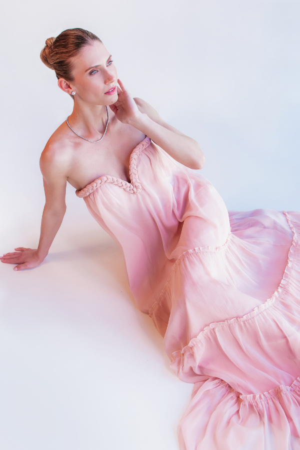 VESTIDO LONGO ROSA EM CHIFFON UNITY SEVEN