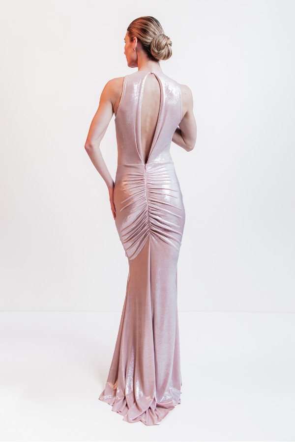 VESTIDO LONGO ROSA METALIZADO UNITY SEVEN
