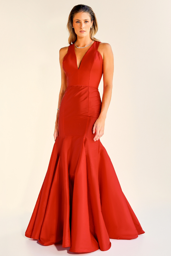 VESTIDO LONGO VERMELHO EM TAFETÁ UNITY SEVEN