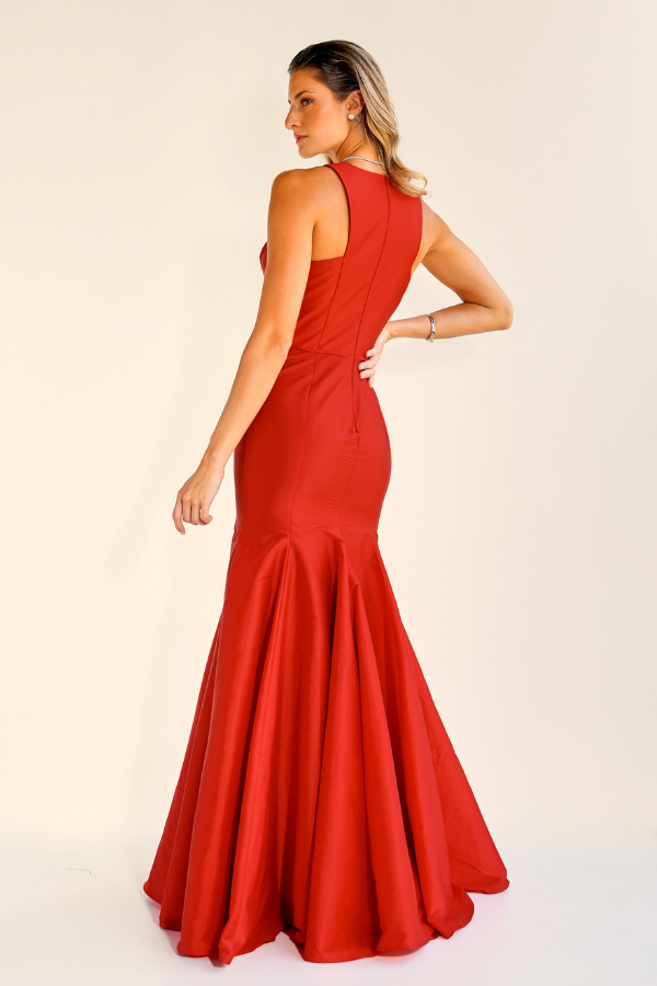 VESTIDO LONGO VERMELHO EM TAFETÁ UNITY SEVEN