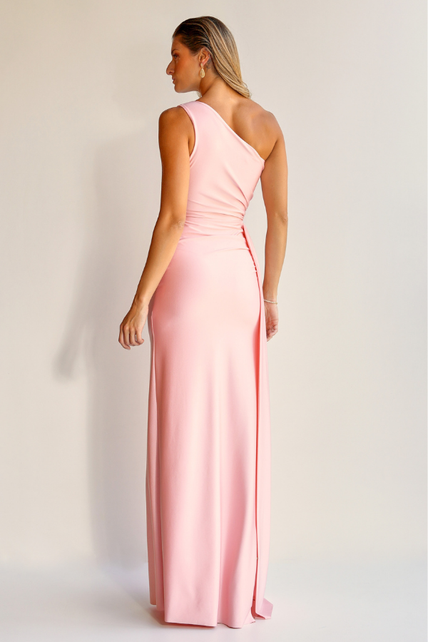 VESTIDO LONGO ROSA COM RECORTE NA CINTURA UNITY SEVEN