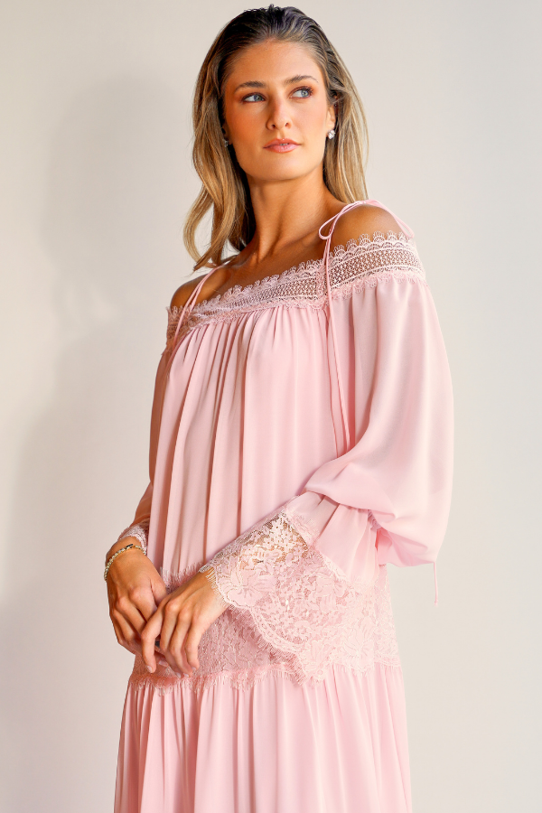 VESTIDO LONGO ROSA OMBRO A OMBRO UNITY SEVEN