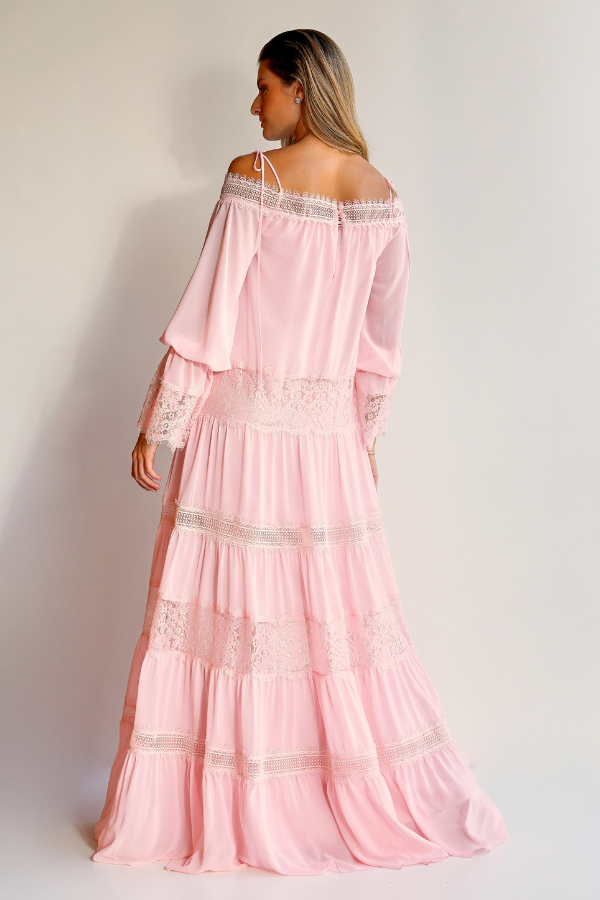 VESTIDO LONGO ROSA OMBRO A OMBRO UNITY SEVEN