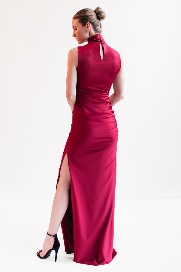VESTIDO LONGO MARSALA FENDA LATERAL UNITY SEVEN