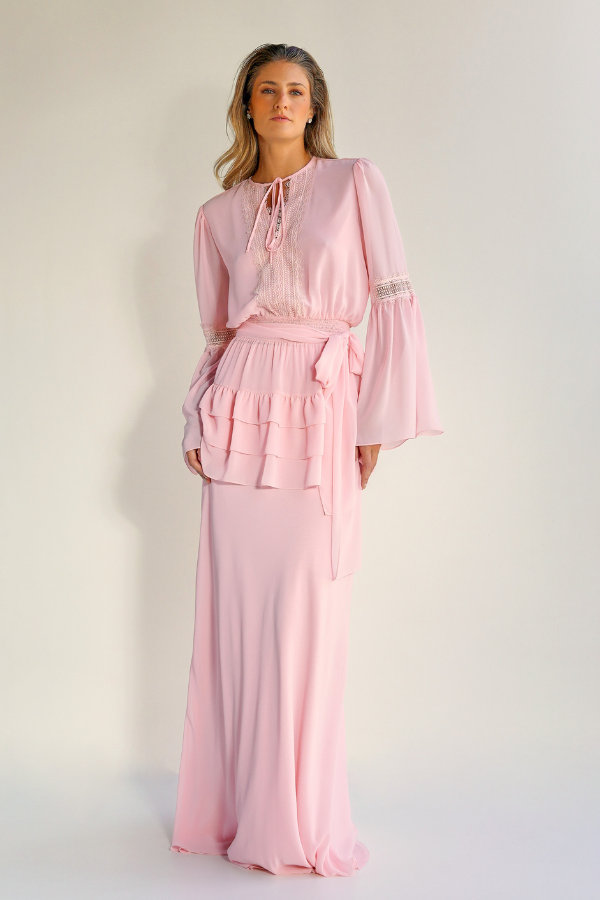 CONJUNTO ROSA BLUSA E SAIA LONGA UNITY SEVEN