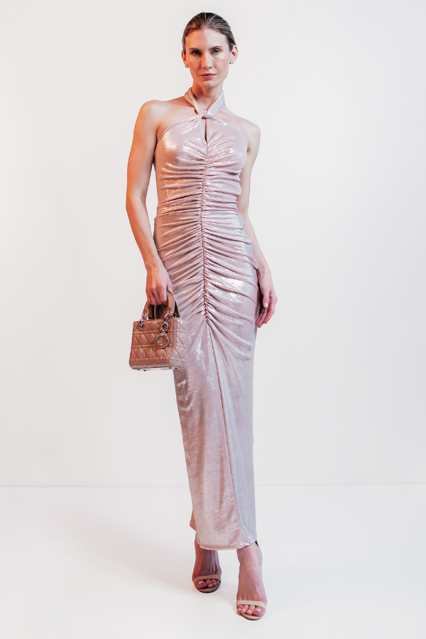 VESTIDO MIDI METALIZADO ROSÈ UNITY SEVEN