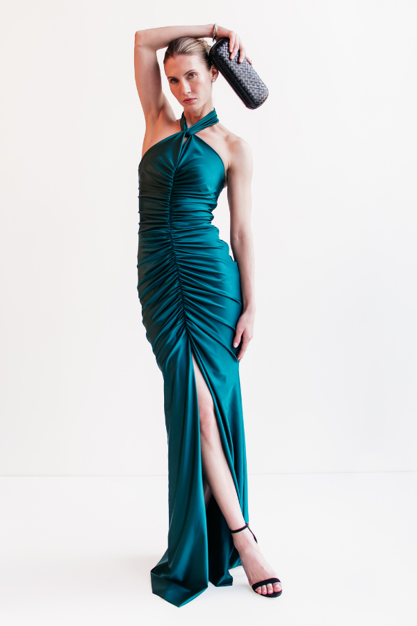 VESTIDO LONGO VERDE COM FENDA UNITY SEVEN