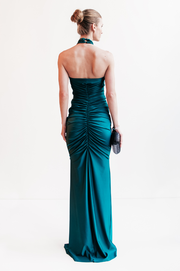 VESTIDO LONGO VERDE COM FENDA UNITY SEVEN