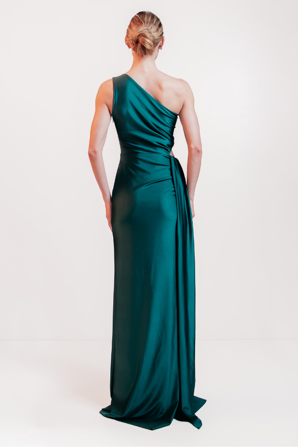 VESTIDO LONGO VERDE COM RECORTE NA CINTURA UNITY SEVEN