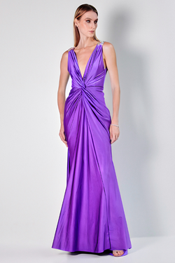 VESTIDO LONGO LILAS COM DETALHES NOS OMBROS UNITY SEVEN