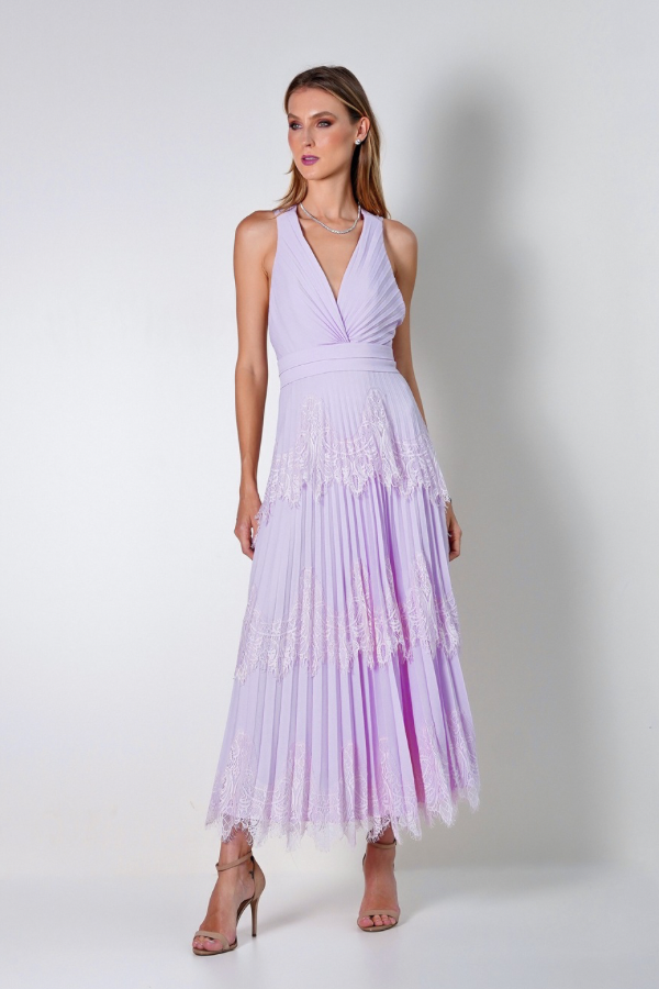 VESTIDO MIDI LAVANDA EM RENDA UNITY SEVEN